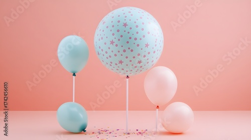 Pastel balloon arrangement with confetti for celebration and festive occasions