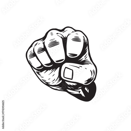 Oncoming fist vector design concept black and white illustration.