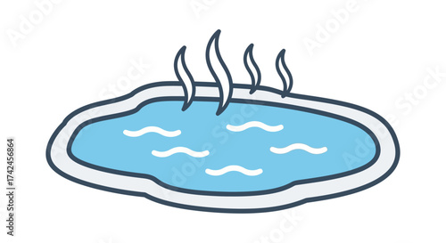 Inviting hot spring illustration with rising steam beckons relaxation and well-being