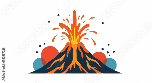 Stylized volcano eruption with lava and vibrant color scheme in minimalist illustration style