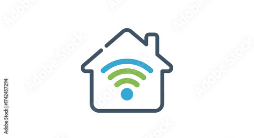 Icon representing a connected smart home with a focus on wireless technology integration