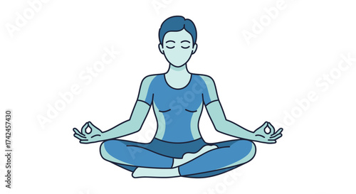 Illustration of a woman in a meditative pose symbolizing tranquility and mindful wellness through