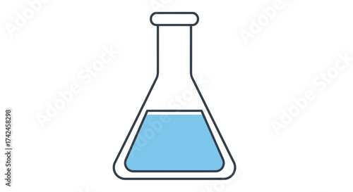 Illustration of an Erlenmeyer flask filled with a transparent blue liquid for science projects