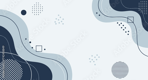 Elegant abstract background with wavy shapes and geometric elements in soothing blue tones