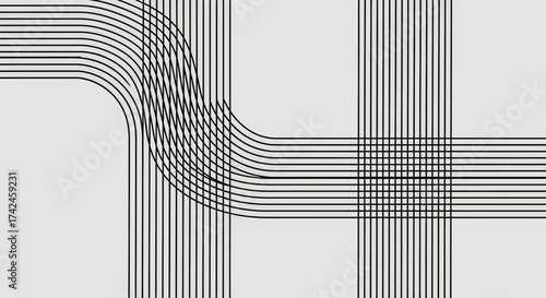 Abstract pattern of parallel and curved lines creating a rhythmic and structured design