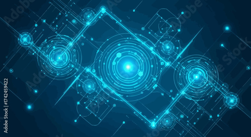 Abstract digital network design with luminous interconnected circular patterns technology