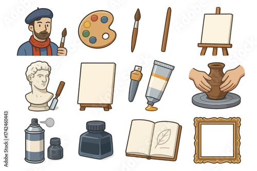 Artistic tools and creative supplies for painters and sculptors