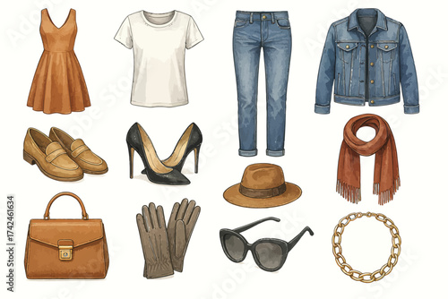 Fashion collection featuring dresses, accessories, and clothing items for style inspiration