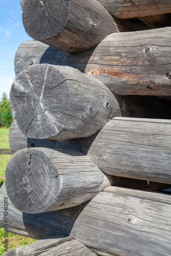 Corner of Wooden Log Cabin with Notched Joint, Close-Up