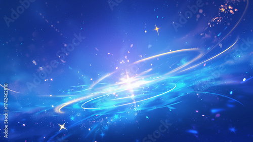 宇宙に輝く、魔法の光と星屑の優雅なイラスト背景