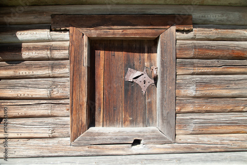 Old Boarded Wooden Door in Log Cabin