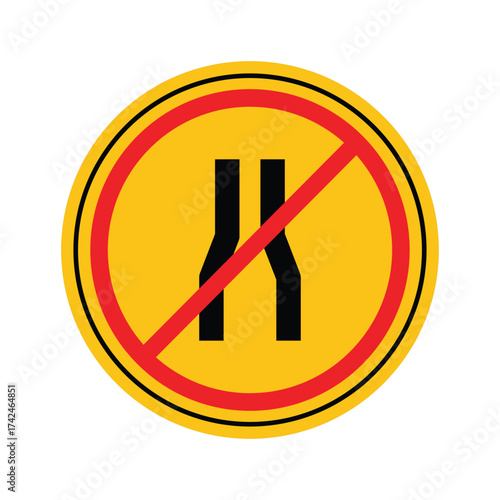 Caution Narrow Road Ahead Warning Sign for Drivers and Pedestrians
