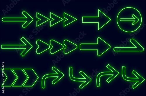 ネオン矢印マーク　右方向 グリーン　Neon arrow mark right green