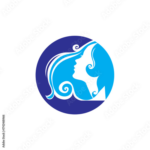 A beautiful vector illustration of a mother and daughter profile silhouette with flowing hair and a flower design