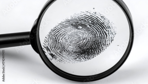 Macro shot of fingerprint dust pattern revealed by forensic powder under magnifying glass