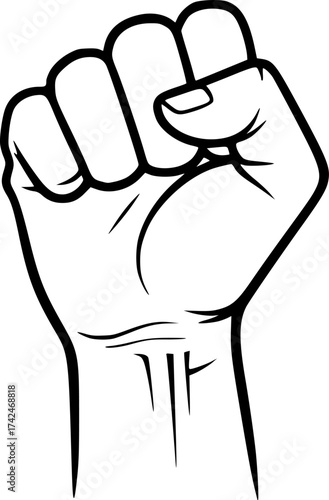Clenched fist outline. Minimalist vector symbol of willpower strength and resilience.
