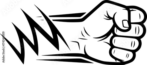 Clenched fist outline. Minimalist vector symbol of willpower strength and resilience.
