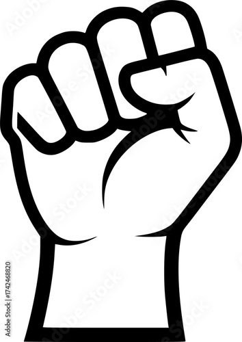 Clenched fist outline. Minimalist vector symbol of willpower strength and resilience.
