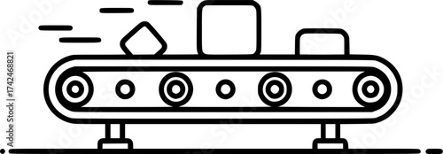 Outline illustration of a conveyor belt in a factory minimal vector industrial concept.
