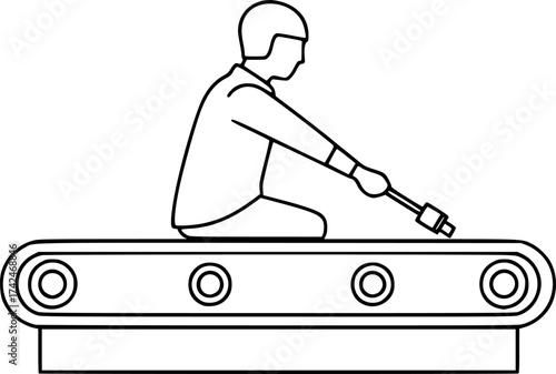 Outline illustration of a conveyor belt in a factory minimal vector industrial concept.
