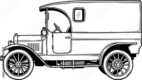 Vintage delivery truck sketch. Early 20th century vehicle, isolated vector illustration.
