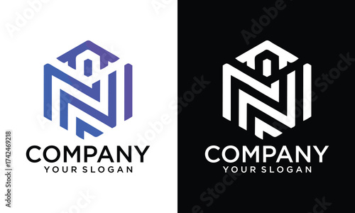Creative initial n logo hexagon modern vector