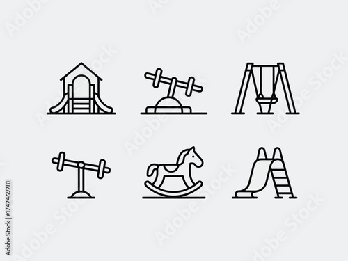 Minimalist line art vector graphics playground equipment icons scalable eps illustration silhouette vector illustration white background