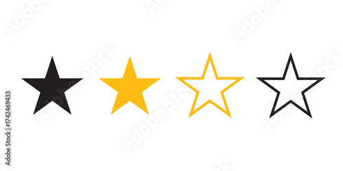 stars icon set,black stroke, fill in color, fill in color and black stroke, stars, black star, golden star, isolated on white background