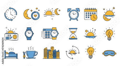 Vector icons set Daylight Saving Time Change clock sun moon