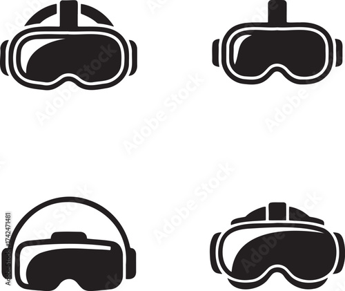 Virtual Reality Headset silhouette set vector illustration isolated on transparent background