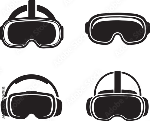 Virtual Reality Headset silhouette set vector illustration isolated on transparent background