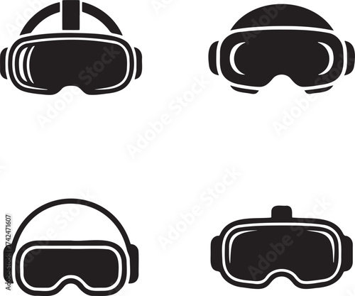 Virtual Reality Headset silhouette set vector illustration isolated on transparent background