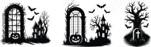 Spooky Windows with ghostly trees.
