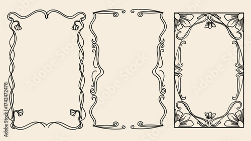 Vintage Floral Rectangle Frames Drawing Decorative Collection.Vector illustration.