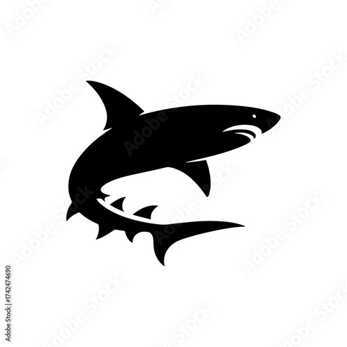 Silhouetted Shark Illustration with Sharp Fins and Powerful Body - Clean Graphic Design