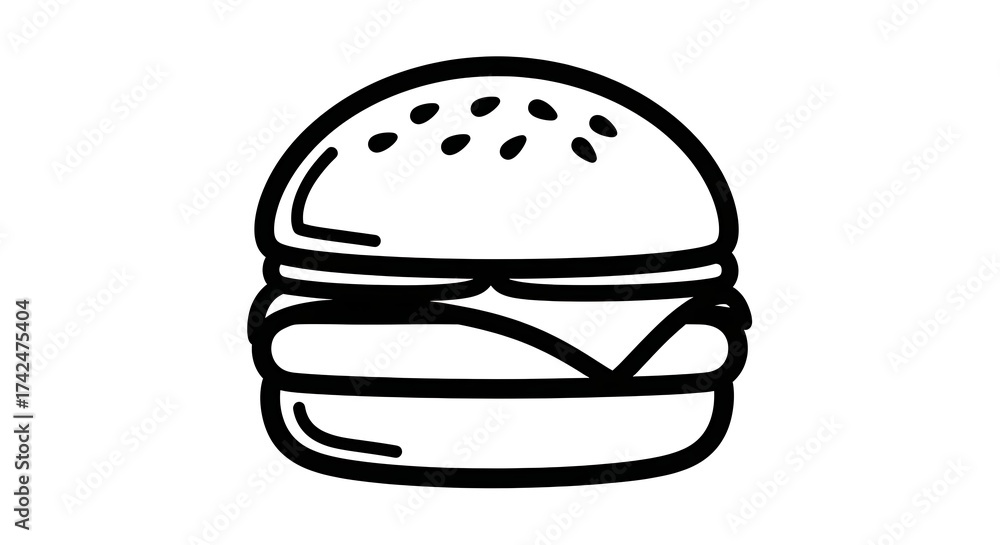 Fototapeta premium Simple Black Outline Hamburger Icon on White Background for Fast Food and Restaurant Menus