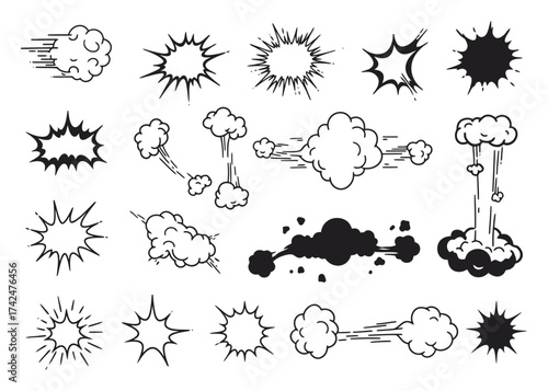 Comic Explosion Vector Set - Doodle, Burst, Speed Lines