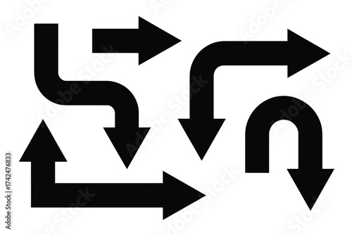 Collection of black arrows vector illustration scalable eps icon set for design and navigation silhouette vector illustration white background