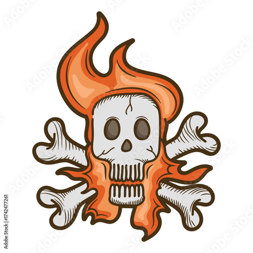 Skull Ghost with Fire Vintage Style Mascot Illustration for Logo and Halloween Decoration.Vector Illustration