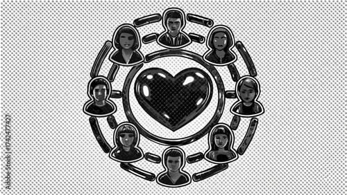 People united by heart symbolizing community support, empathy, and love in a social network