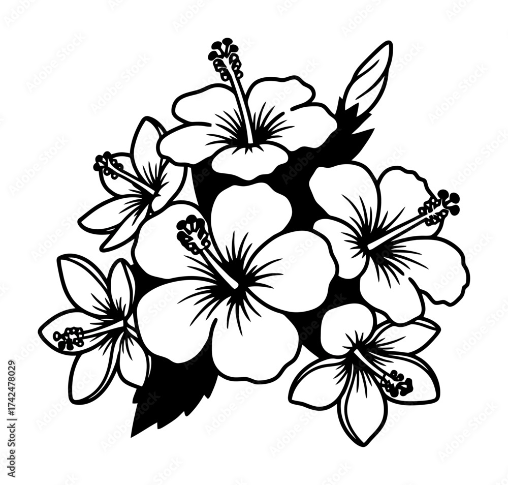 Obraz premium Hibiscus Stencil Vector, Minimalist Floral Design