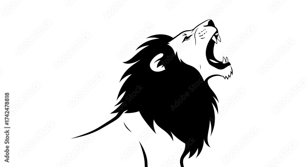 Fototapeta premium Roaring Lion Head Black and White Illustration.