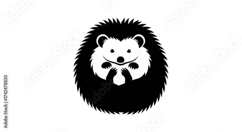 Adorable hedgehog illustration in black and white, cute animal design.