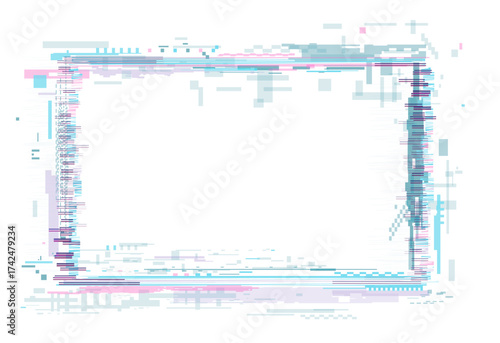 Modern digital glitch frame with pixel distortion effect perfect for tech backgrounds creative projects or futuristic design concepts isolated on white background vector illustration