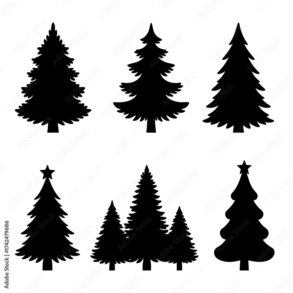 Fototapeta premium Silhouette pines trees decoration collection.Vector illustration