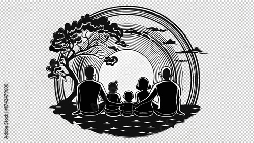 Family together watching sunset under a tree, creating beautiful memories and strengthening bonds