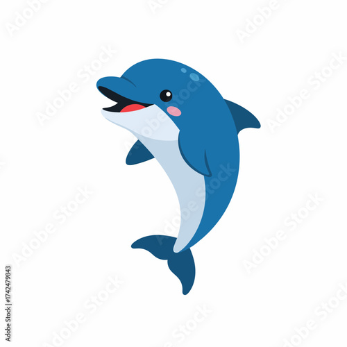 Cute Blue Dolphin Jumping Out of Water with Open Mouth.
