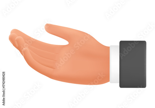 Hand gesture with palm up. Non threatening body language emotion signal 3d cartoon illustration