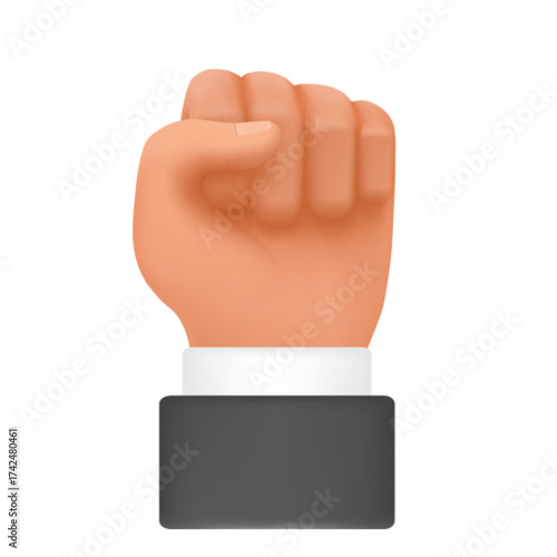 Human hand clenched fist showing power. Angry nonverbal communication body gesture 3d cartoon illustration