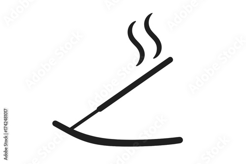 Incense stick burning with smoke. Aromatherapy concept vector icon. Relaxation, meditation, yoga, spa element. Spiritual wellness and tranquil scent logo illustration.